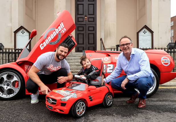 Irish Rugby star Robbie Henshaw met with little James Garrahan and his family and carers ahead on Cannonball in aid of the The Jack and Jill Children's Foundation .