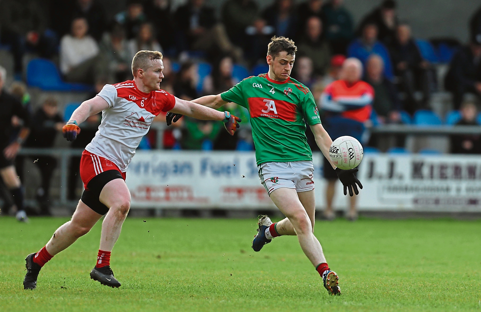 Gerard Mulligan pictured in action for Colmcille against Abbeylara opponent Michael McHugh. Action from the SFC Round 4 clash on Sunday evening last Photo: Gerry Rowley