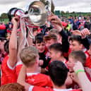 Durlas Og players celebrate having won the County u15 A hurling final against Toomevara