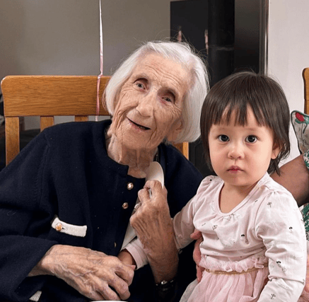 Oldest and youngest... Mary celebrating her 100th birthday in Ballinamult with her great-grand-niece Lily who had made the long journey all the way from Singapore for the momentous occasion