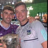 Limerick hurlers Aaron Gillane and Kyle Hayes with the Liam MacCarthy Cup | PICTURE: Via Instagram @aarongillane23
