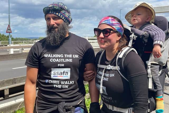 The couple welcomed their first child, a baby boy named Magnus Lewis, in May last year. They are hoping to reach £500,000 in donations for SSAFA through their walk.