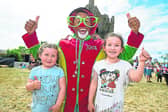 Aoife and Roisin McHugh with Jeca The Clown at The Folly in Cullohill. PIcture: Alf Harvey.
