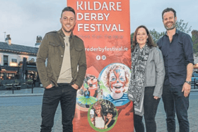 Singer Nathan Carter pictured with Orla Murtagh and Brian Flanagan of the Festival committee.
