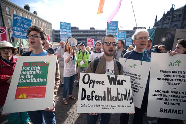Anti-war protest outside major security forum in Dublin