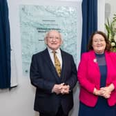 President Michael D. Higgins, Chief Executive of Offaly County Council, Anna Marie Delaney and Mrs Sabina Higgins at the opening of Esker Arts Centre in Tullamore