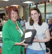 Yvonne Burke Assistant Director of Nursing presenting the Nightingale Award  to Michelle  Finnegan at the  Nurses Day event at Louth County Hospital. Pics: Arthur Kinahan