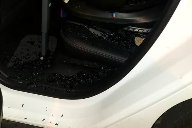 Mr Radojcic saw his windscreen chipped, and passenger windows smashed - including the one next to where his daughter was sitting.