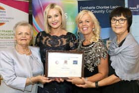 RTE'S  Claire Byrne with the Teac Tom representatives at the Laois Community and Voluntary Awards 2019.  Photo: Michael Scully