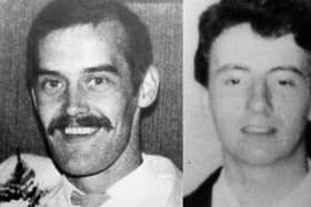 Shot dead . . . Danny Doherty (left), (23) from Creggan, and William Fleming, (19) from the Waterside area of Derry, who were shot dead by the SAS in the grounds of Gransha Hospital.