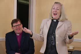 The new Rector of the Grouped Parishes of Inver, Mountcharles, Killaghtee and Killybegs Rev Susan Elliott with  the Bishop of Derry and Raphoe, Rt Rev Andrew Forster