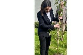 Sviatlana Tsikhanouskaya, the Belarusian human rights activist and politician , planting a tree on Tuesday at the Circle of Friends cancer care centre in Tipperary Town