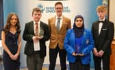 Carer Award Winners John Paul McLaughlin and Marwa Alberro. Also in photo are DCU Youth Committee Members Ellen Bradley and Gary McLaughlin. Keynote speaker Conán Doherty is in the centre.
