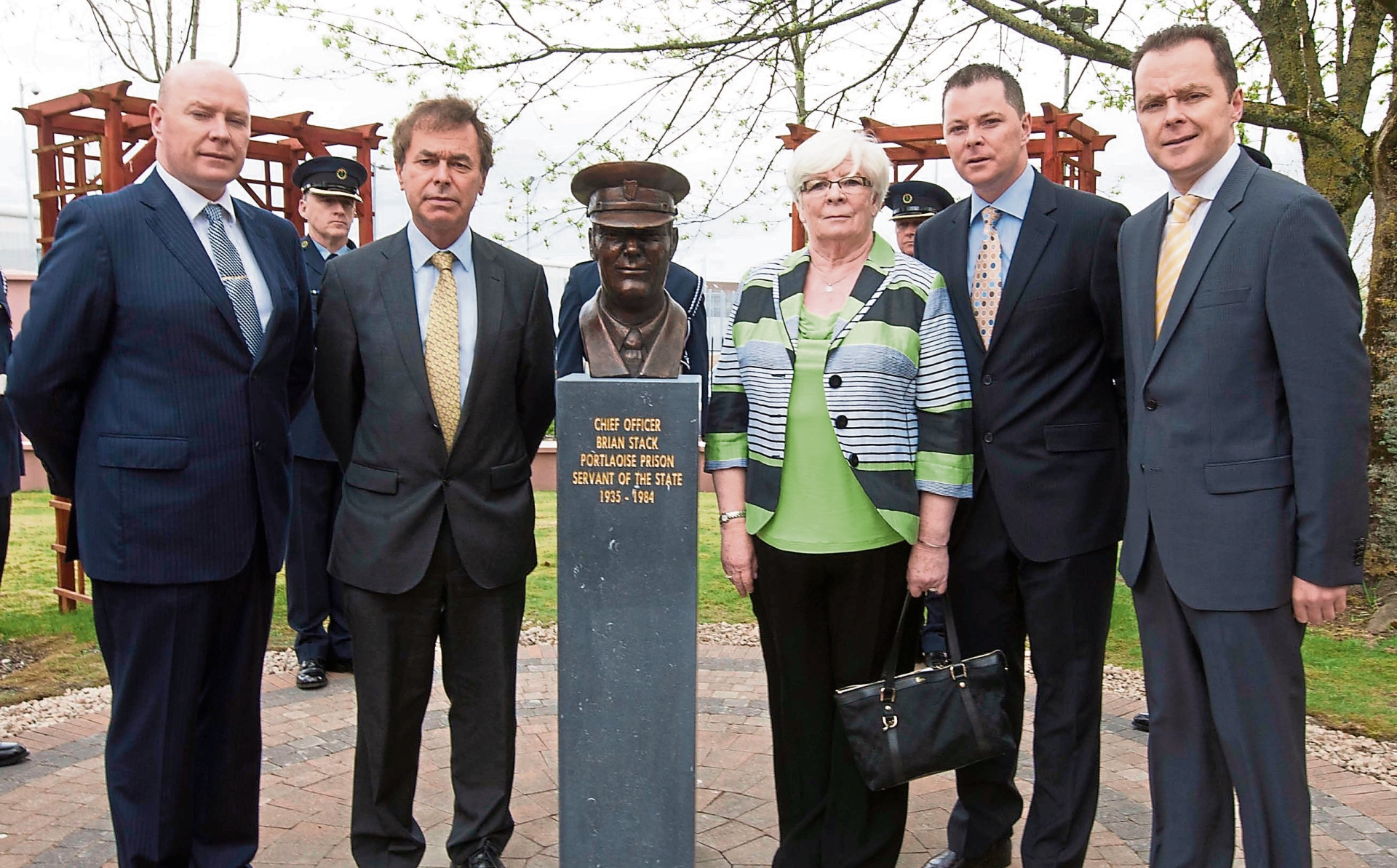 Sheil, Austin, Oliver and Keiran Stack at the unveiling of a bronze bust of Brian Stack by the former Minister for Justice in 2013 at the Irish Prison Service Training College in Portlaoise.