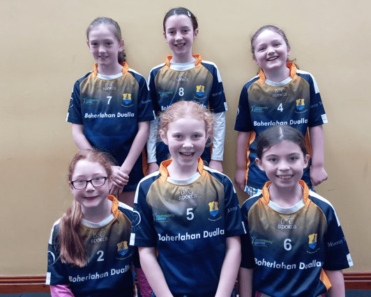 The Boherlahan/Dualla girls under 10 football team who gave a great display against Ballingarry ing the county semi-finals of the Community Games on Saturday last.