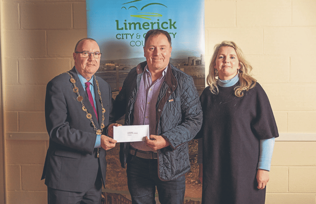 Tommy O'Sullivan, Kilfinnane Burial Ground, with Cathaoirleach Francis Foley and Director of Services Limerick City and County Council Nuala Gallagher