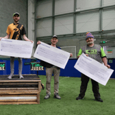 The top four archers in the Men's Compound event of the Cuchulainn Archers/DkIT Winter Series pose with their cheques. Just off the podium is Cuchulainn's Eamonn Rogers, who finished fourth