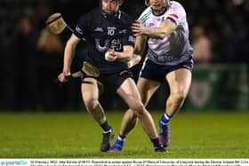 Alan Kirwin of SETU Waterford in action against Bryan O’Mara of University of Limerick during the Electric Ireland HE GAA Fitzgibbon Cup Semi-Final match between SETU Waterford and UL.