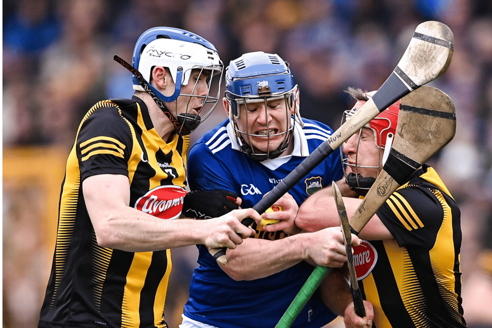 Tipperary’s Alan Tynan has no room for manoeuvre between Kilkenny’s Huw Lawlor and Cillian Buckley in the Allianz National League match at UPMC Nowlan Park. Picture:  Piaras Ó Mídheach/Sportsfile