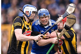 Tipperary’s Alan Tynan has no room for manoeuvre between Kilkenny’s Huw Lawlor and Cillian Buckley in the Allianz National League match at UPMC Nowlan Park. Picture:  Piaras Ó Mídheach/Sportsfile