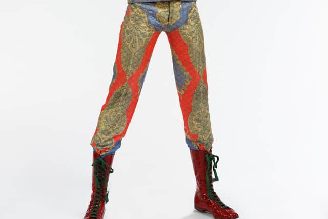 Highlights include stage costumes such as Bowie’s breakthrough Ziggy Stardust ensembles, designed by Freddie Burretti in 1972, Kansai Yamamoto’s creations for the Aladdin Sane tour in 1973, and the Union Jack coat designed by Bowie and Alexander McQueen for the 1997 Earthling album cover.