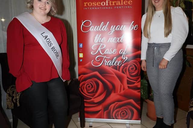 More below photo.  Pictured are the Laois Rose Sarah Bergin and South Laois Rose entrant Carys Davies.
