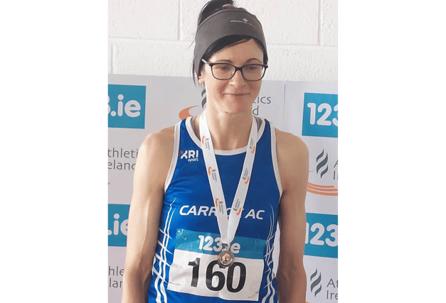 Carrick AC's Michelle Lannon won two gold medals at the 123.ie Athletics Ireland Masters Indoors Championships in Athlone last Sunday