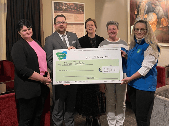 Staff members from the Strand Hotel pictured with representatives from Cliona's Foundation