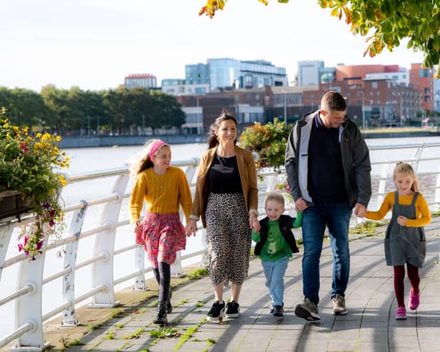 The Ruttle family exploring the sights and sounds of Limerick’s Three Bridges walk, along the city's iconic riverside loop - Picture: Paul Corey
