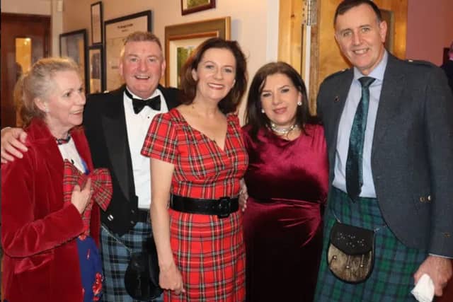 Deirdre McGlone and friends celebrating Burn's Night at Harvey's Point
