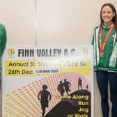 European Cross Country medallists Sean McGinley, Eilish Flanagan and Roisin Flanagan, with Finn Valley AC Chairperson Patsy McGonagle, launch the 2022 St Stephen's Day 5k. Photo: Stellar Photography