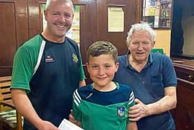 Noel Corbett, Knockainey AFC, Jack Lynch (Jack’s grandson) with Jack Lynch
