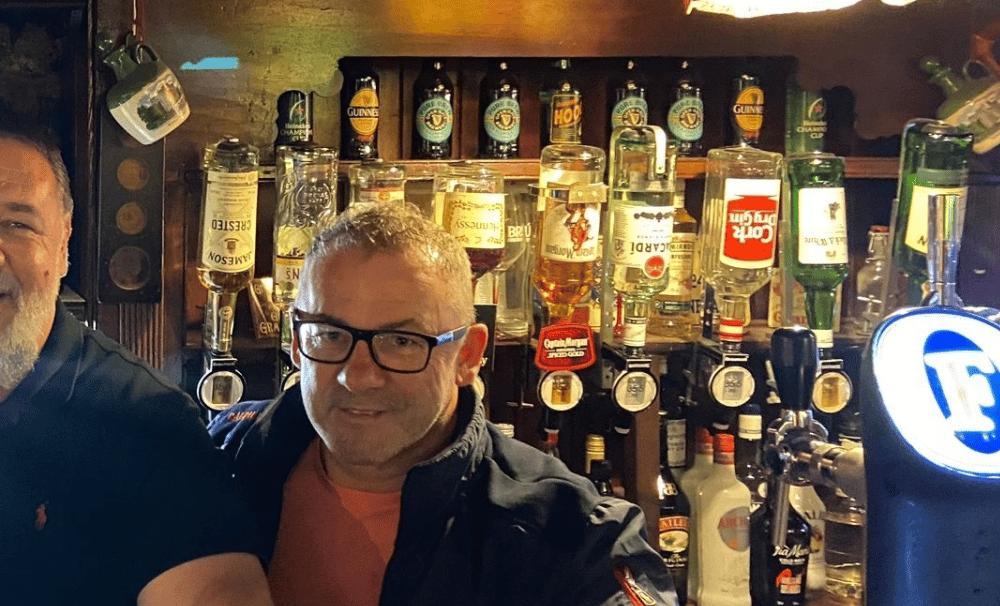 Oscar winner Russell Crowe with Pat O’Connor and Tom Dore, bar manager in Charlie St George's, Limerick, earlier this year
