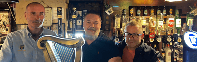 Oscar winner Russell Crowe with Pat O’Connor and Tom Dore, bar manager in Charlie St George's, Limerick, earlier this year