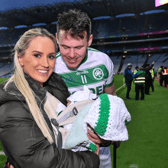 TJ Reid of Shamrocks Ballyhale with his wife Niamh de Brún-Reid and their new-born baby daughter Harper Mary | PICTURE: Piaras Ó Mídheach/Sportsfile