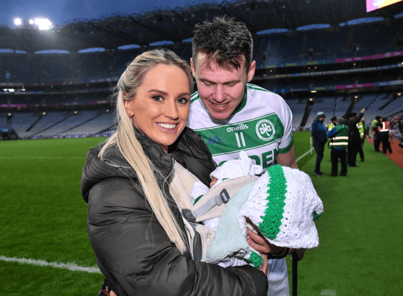 TJ Reid of Shamrocks Ballyhale with his wife Niamh de Brún-Reid and their new-born baby daughter Harper Mary | PICTURE: Piaras Ó Mídheach/Sportsfile
