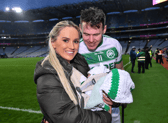 TJ Reid of Shamrocks Ballyhale with his wife Niamh de Brún-Reid and their new-born baby daughter Harper Mary | PICTURE: Piaras Ó Mídheach/Sportsfile