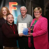Máirín de Buitléir, Bean Feasa, Eavan King, Nerve Centre, Daniel Butler, writer/director of Bean Feasa, Michael Bond, City of Derry Crystal and Deputy Mayor, Angela Dobbins.