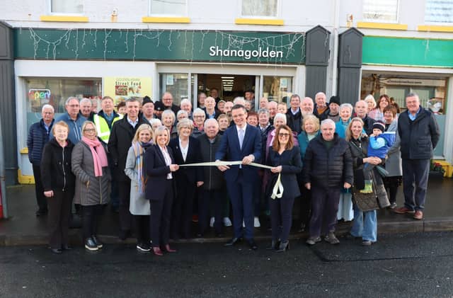 Members of the Shanagolden community with Minister Patrick O'Donovan TD at the re-opening of Shanagolden Post Office
