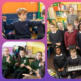 Cloneyhurke NS pupils with Music Generation Laois mentors and their teacher. Pic Alf Harvey