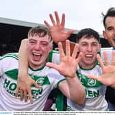 Shamrocks players Evan Shefflin, Eoin Kenneally and Brian Butler celebrate winning the club's fifth title in a row this year PICTURE: SPORTSFILE