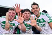 Shamrocks players Evan Shefflin, Eoin Kenneally and Brian Butler celebrate winning the club's fifth title in a row this year PICTURE: SPORTSFILE