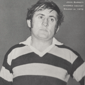 Johnny Barrett pictured in 1973 in the famed black and amber hoops of the Brian Boru club, London