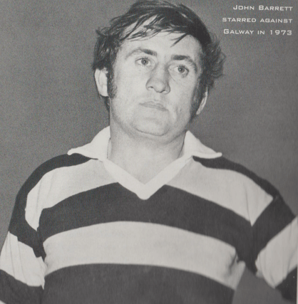 Johnny Barrett pictured in 1973 in the famed black and amber hoops of the Brian Boru club, London