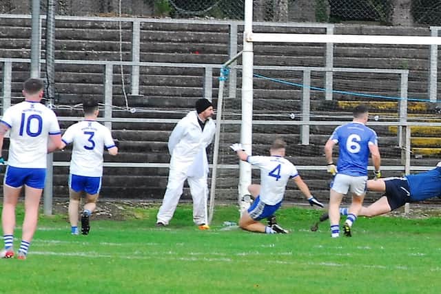 An off the ball foul saw Derek Reilly fire over a free and from the kickout, Ciaran Kenny tied the scores on 22 minutes. A late Anthony Kenny hit saw him booked before Carrigallen put together a superb length of the field move but Patrick McCann's shot along the ground was easily gathered by Conor Glancy. 