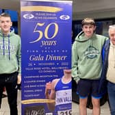 Finn Valley AC chairperson Patsy McGonagle and secretary Grainne Campbell with athletes Ace Rodriguez, Daniel McHugh, Luka Browne and Jack McGlinchey launching the gala dinner