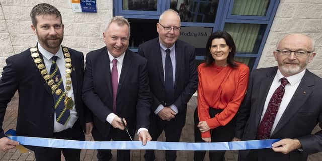 From left: Cllr Donal Kelly, Aidan McKenna of Enterprise Ireland; DCEF chairperson Adrian Britton; centre manager Geraldine Daly and DCEF board member Michael Tunney