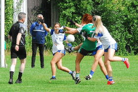 Mohill's Charlene Tyrell in action against St Mary's in the Gotham Dry Wall LGFA Intermediate Championship in the first round - the two teams meet again in Saturday's Final Picture: Willie Donnellan