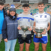 Man of the Match Paul Keaney pictured with his brothers Niall & Brian, mother Orla and father Ivan and the Leitrim Minor and Senior Championship Cups Picture: Willie Donnellan