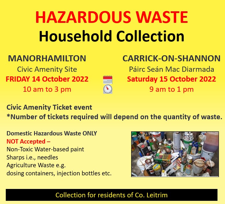 Leitrim hazardous waste household collection this Friday and Saturday